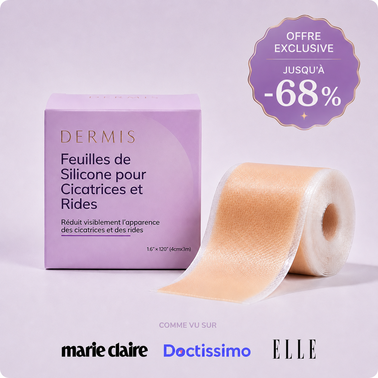 SilkSkin™ – Feuille de Silicone au Collagène Cicatrices & Rides